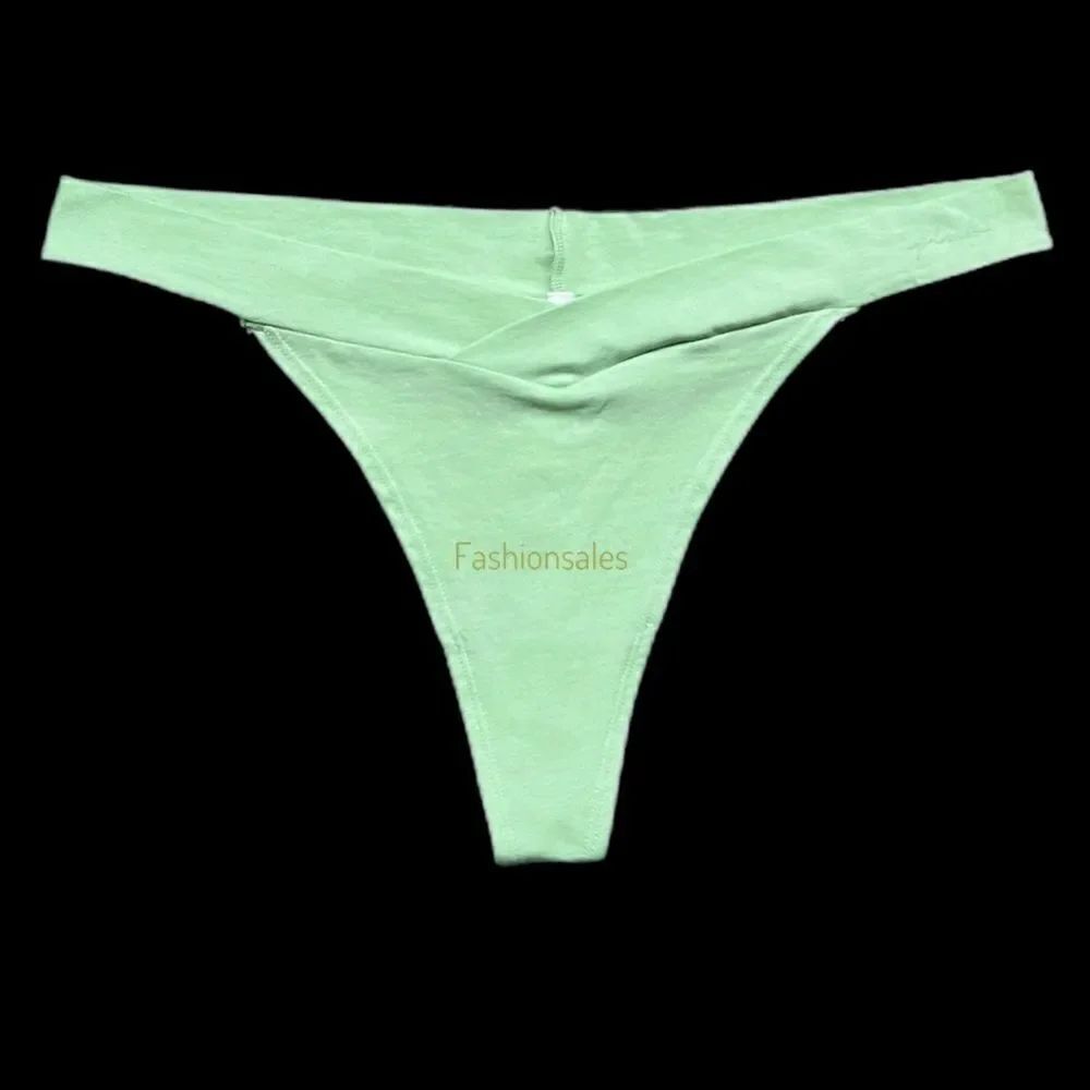 Victorias Secret Pink Soft Cotton Thong Panty Script Logo Green
